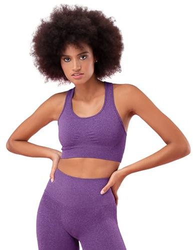 FOCENZA Top Sportivo Donna con Effetto Modellante e Push Up in Microfibra Elasticizzata e Traspirante, Made in Italy (Viola, l/XL)