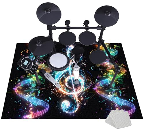 Tapis Batterie, Tapis Drum, Tapis de Batterie Insonorisé, 110 x 80 cm Tapis de Tambour antidérapant, Tapis insonorisant pour Batterie électronique, Tapis de Sol Tapis pour Batterie Acoustique