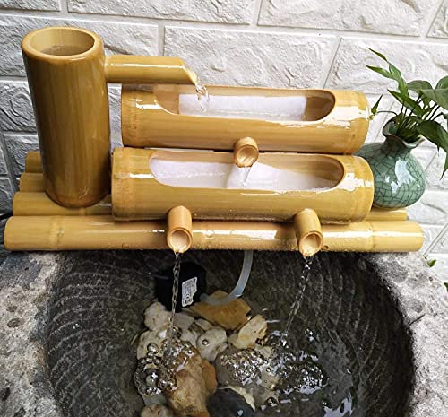 Fontana e Pompa in bambù Fatte a Mano, Decorazione da Giardino, Fontana Artigianale, Relax, Giardinaggio, Elemento da Giardino per laghetto, Acquario, Cortile, 40 cm