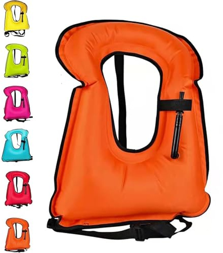 Uppblåsbara Badvästar for Vuxna, Bärbar Kajakväst for Kvinnor och Män, for Snorkling, Simning, Båtliv(Orange)