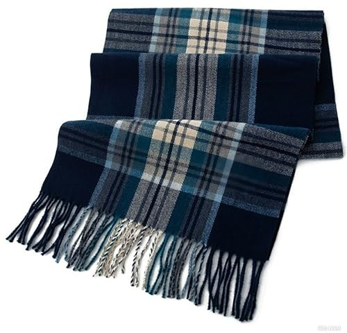 Mawjom Sciarpa scozzese scozzese scozzese invernale freddo finto morbido cashmere scialle avvolgente con frange per le donne, Blu, 15x79