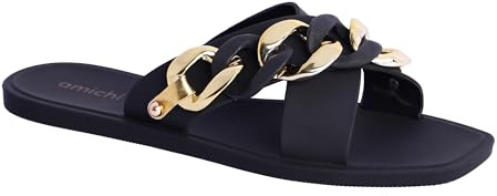 AMICHI Tongs pour femme - Tongs pour plage et piscine - Sandales Flip Flop en caoutchouc avec semelle antidérapante et légère, Noir, 41 EU Ancho