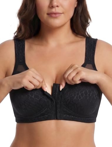 Lemorosy Soutien-Gorge Minimiseur sans Armatures Fermeture Devant | Femme Non rembourré Bonnet Complet Dos X Confort Maintien ferme quotidien Bretelles larges moins de pression