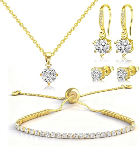 Harmondy Jewellery Sets for Women, 6PCS Gold Necklace Bracelets and Earring Set for Daily Wear, Parties, Weddings & Special Occasions | Perfect Present and Premium Box Set
