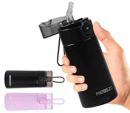 Resszo Small Water Bottle 150ml with Straw, Double Wall Vacuum Small Flask with One-Hand Open Design, 4-6 Hours Hot/Cold Retention and Portable for Coffee, Milk, or Any Beverage