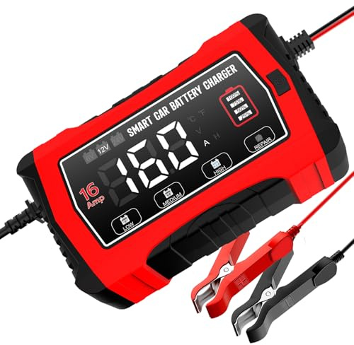 Haisito Adfuaer bilbatteriladdare 16 A 12 V 16 A 24 V 10 A liFePO4 blysyra (AGM/gel/SLA etc), batteriladdare, LCD-skärm lämplig för motorcykel, båt