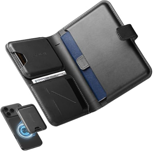 Stouchi AirTag Passport Holder, Passport Holder for Travel Men with Detachable Magnetic Card Case, RFID-blocking, 1-Second Pull Strap & One-Hand Access, Premium Vegan Leather Travel Document Organizer