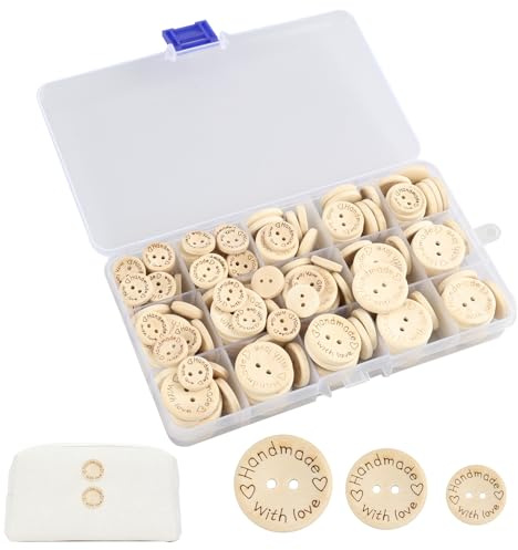Set Completo 150 Botones de Madera de Coco Redondos, 15/20/25mm Acabado Vintage, para Manualidades Costura Decoración DIY