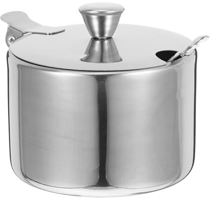BESTOMZ Barattolo per Condimenti in Acciaio Inox con Cucchiaio, Contenitore Piccolo per Zucchero con Coperchio, Barattoli per Spezie Compatto per Cucina e Sala da Pranzo