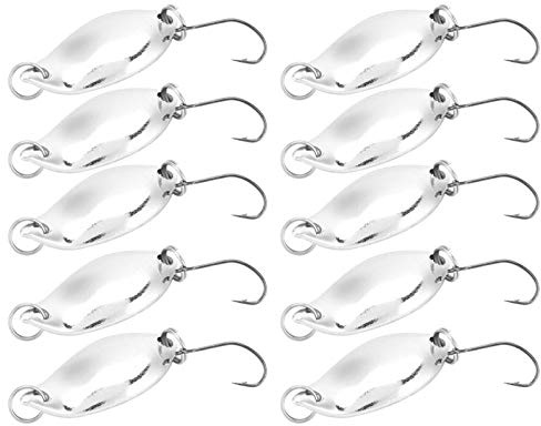 VGEBY 10 Señuelos de Pesca, Cebos Wobbler de Cuchara de Metal con Ganchos de Púas Afilados, para Pesca de Agua Dulce y Salada (Plata 2,5g)