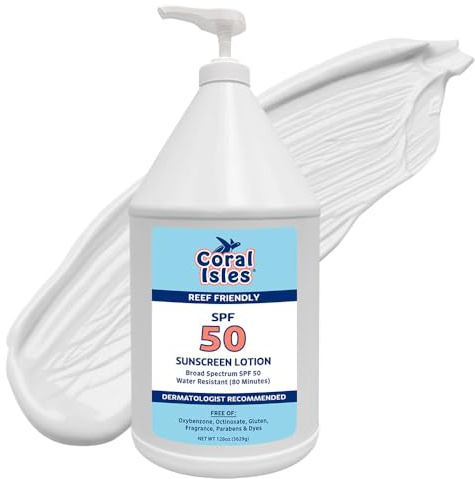 Coral Isles SPF 50 Sunscreen Pump Reef Compliant Broad Spectrum 128 Fl Oz