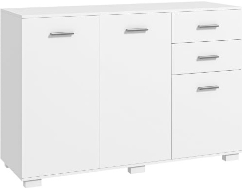 HOMCOM Sideboard Modern Storage Cabinet 3 Doors White | 2 Drawers, Adjustable Shelf, Kitchen Cabinet, Living Room, Dining Room