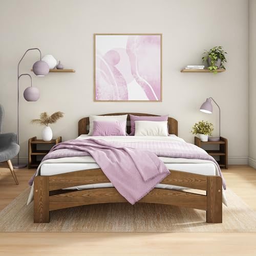 Nodax Small Double Bed Frame – Solid Pine Wooden Bed Frame for Adults, F10 Easy Assemble Bed with Sturdy Slats & Extra Four Supportive Legs, Comfortable Bedroom Furniture | 4ft (Oak)