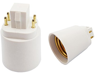 8pcs E-Simpo 4Pin GX24Q CFL Light Socket Adapter, Short 4 Pin Gx24q to E26/E27 Medium Edison Screw Bulb Base Converter. Rewire to Remove/Bypass Ballast is Required. (8-Pack)