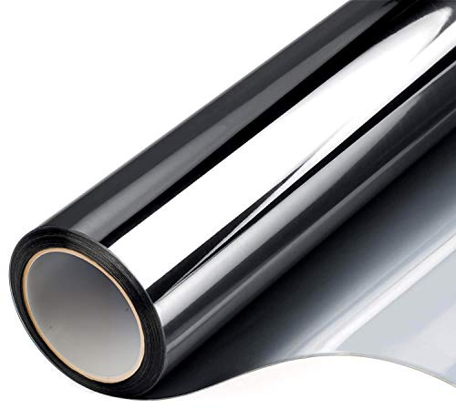 FILMGOO One Way Privacy Window Film Mirror Window Tint for Home Daytime Privacy Heat Control Anti UV Static Cling Covers (Black Silver,17.5 Inch X 94.48 Inch)