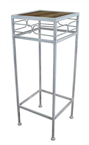 Taburete de flores de metal y madera, rectangular, talla M (P-12185)