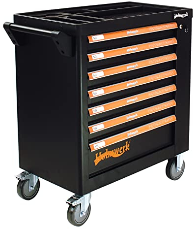 Holmwerk Werkstattwagen ROCKX unbestückt 7 Schubladen Vollauszug Softclose 1 Seitentür abschließbar Rollen Montagewagen Werkzeugwagen Vollauszug Feststellbremse