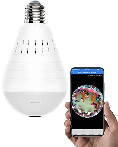 DISCORAMA TELECAMERA WI FI A BULBO CON VISIONE PANORAMICA A 360°, TELECAMERA DI SORVEGLIANZA WIRELESS CON CONTROLLO REMOTO TRAMITE APP, TELECAMERA LAMPADINA SICUREZZA DOMESTICA