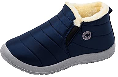 Winter Snow Boots for Women Men Fur Lined Boots Waterproof Comfy Warm Fur Lining Ankle Boots Ladies Casual Walking Shoes Zip Outdoor Lightweight Anti-Slip Shoes Booties Plus Size UK 4-9