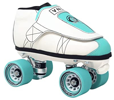 VNLA Junior Lagoon Jam Skates for Men and Women - Indoor Unisex Roller Skates for Tricks and Jam Skating- White/Aqua (Men 8 / Women 9)
