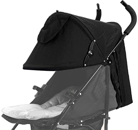 Pram Sun Shade Cover Baby Stroller Sun Shade Canopy Awning Pushchair Sunshade Sun Cover Universal Baby Buggy Sun Shade Parasol Umbrella with Pockets Mesh Window Adjustable Retractable