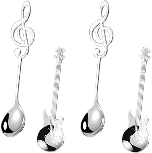 Gitarr kaffeskedsset, gitarr kaffesked och musiknot kaffesked, musiker gåvor, rostfritt stål, rolig musikdekoration, present, tesked, för te, mjölk, kaffe, dessert, dryck, milkshake