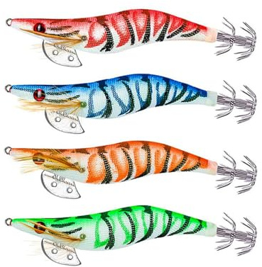 MagiSel Esche luminose pesca seppie, 4 Pcs esca per la pesca di calamari polpo esca per gamberetti, Ami per calamari di gamberetti, Esca per calamari di gamberetti, Esca per gamberetti esche