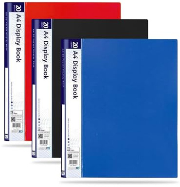 G4GADGET A4 Display Folders Pack of 3, 20 Pockets Each – Assorted Colors, Durable Presentation Folders, Project and Document Organizer for Office, School, and Home