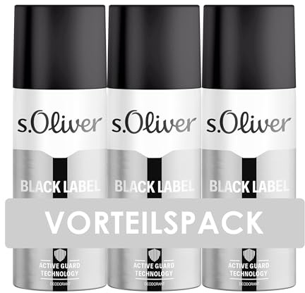 s.Oliver® BLACK LABEL Men I 3er Pack - Deodorant - zeitlos & maskulin - lang anhaltender Schutz I 150ml Natural Spray