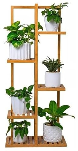 Plant Stand Corner Indoor 5-Tier Wooden Flower Pot Holder, 6 Potted Plant Stand, Tall Display Rack Shelf for Outdoor Garden Patio Office Balcony, Multi-Tier Storage Unit