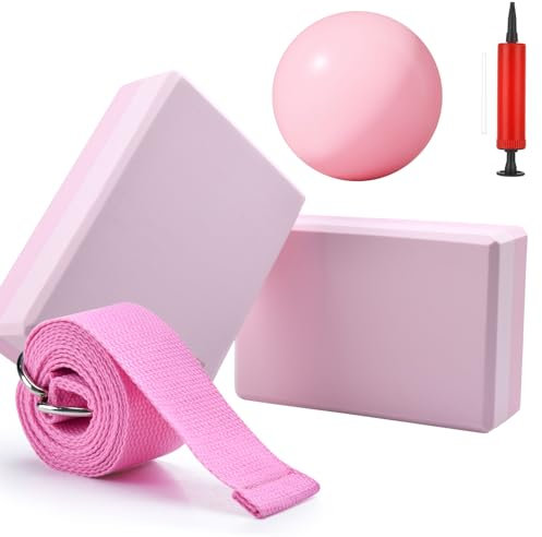 ELUBLU 1 StüCk Yoga Block,Hochdichter Eva Schaum Yogablock,Rosa Yoga Set,Mit Aufblasbarer Pumpe Pilates Ball,Rutschfester Gymnastikball Klein
