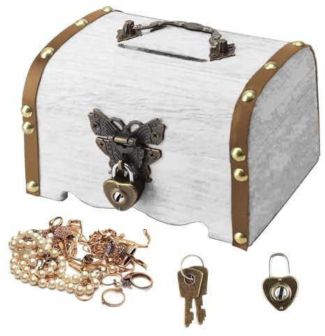 Petits Coffre au Trésor Vintage en Bois, Aspect Vintage Boite avec Cadenas, Coffres à Trésor de Rangement en Bois Blanc avec Couvercles pour le Rangement, la Décoration et les Anniversaires D'enfants