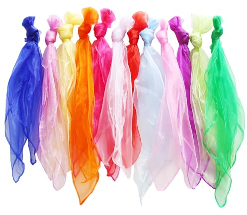 HERZWILD 12 Piece Dance Sensory Scarves Juggling Towels in Colorful, Chiffon Towel for Dancing, 60 x 60 cm Silk Towel, Towels for Kindergarten Children's Show Sensory Juggling Dancing (12pcs)