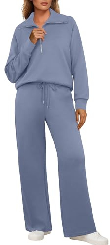 GRECERELLE Träningsoverall för kvinnor, komplett set med höstkläder, set för kvinnor, träningskläder, tvådelade kläder, långärmad halv dragkedja, vardaglig pullover toppar och joggingbyxor med fickor
