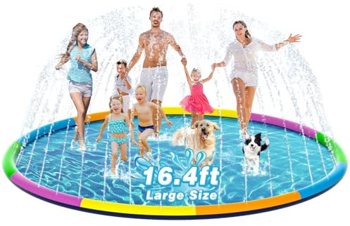 EPN Splash Pad, 16.4 FT Size Extra Large Sprinkler Play Mat for Dogs & Kids, Thicker Pool Summer Outdoor Water Toys Fountain Pad for 3+ Children & Pets