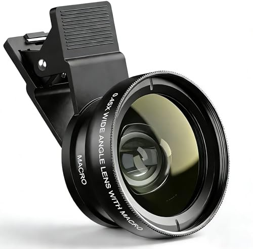 Phone Camera Lens Kit 2 in 1, 0.45X Wide Angle Lens+ 12.5X Macro Lens, Cell Phone Len Attachments Accessory for iPhone, for Samsung, for Android Smartphone