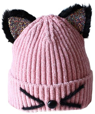 Generisch Bonnet fille bonnet mignon tricoté avec motif animal pour tout-petits hiver bonnet en laine garçons bonnet bébé cadeaux pour enfants bonnet de casque polaire, Rose, 1-6 ans