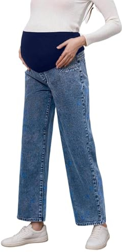 Jeans premaman da donna in denim, comodi pantaloni premaman con tasche, jeans a gamba larga, vita alta, gamba dritta, pantaloni vintage Y2K, per il tempo libero, O blu2, M