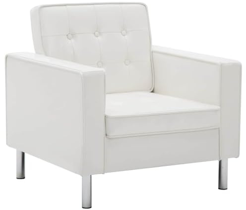 HFXHIJXQ Sillón Chesterfield de cuero sintético blanco, 75 x 70 x 75 cm, con botones, reposabrazos anchos, patas de acero, sala de estar, oficina, dormitorio