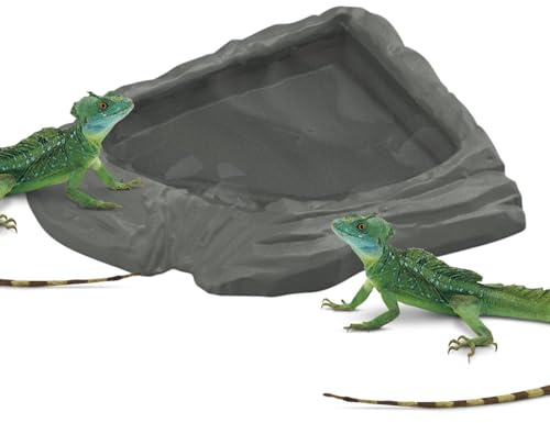 Sköldpaddsmat Skål Platsbesparande Simulerad Bred Öppning Spillsäker | Ormmatningsbassäng Bred öppning spillsäker naturtrogen reptilhabitat tank terrarium akvarium matskål för skäggagam,