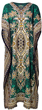 RubinaKapoor RK Essentials | Tribal Ethnic Print Lange Kaftan | Übergröße (Grun)