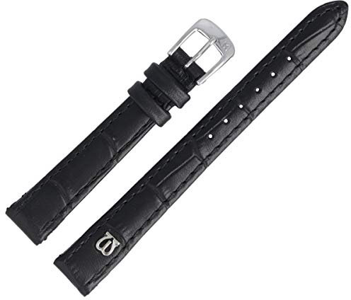 MARBURGER Uhrenarmband 12mm Leder Schwarz Silber Alligator Prägung Mit Naht - Montage Set 5281210000120