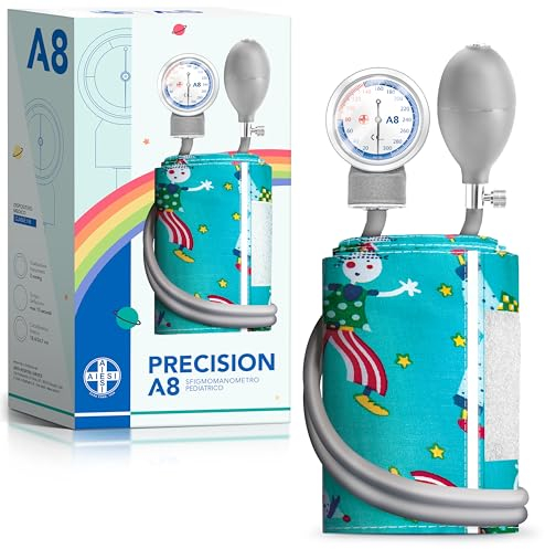 AIESI® Sfigmomanometro Manuale Pediatrico Professionale Aneroide modello classico per bambini PRECISION A8, Garanzia Italia 24 mesi