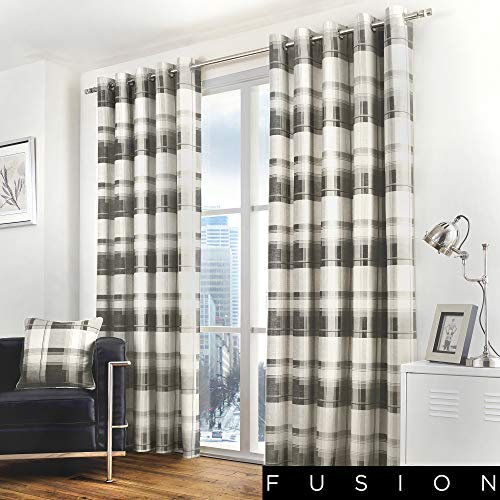 Fusion - Balmoral Check - 100% Cotton Pair of Eyelet Curtains - 46 Width x 54 Drop (117 x 137cm) in Slate, Slate Grey