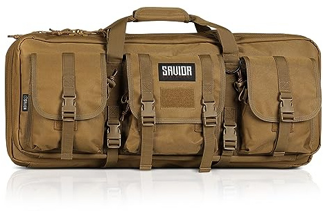 Savior Equipment American Classic Tactical Double Short Gun Case Pistol Bag, Spacious Front Pockets, Padded Shoulder Strap Included, 24 Inch Flat Dark Earth Tan