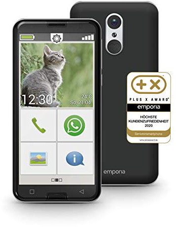Emporia SMART.3 | Senior Mobile Phone 4G VoLTE | Seniors Smartphone without Contract | Mobile Phone with Emergency Call Button | 5.5 Inch Display | Android 9 | 13 MP Camera | Black, All Carriers