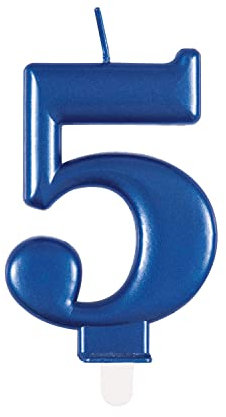 Unique Party 19615 - Candela di Compleanno Metallizzato - Numero 5 - Blu