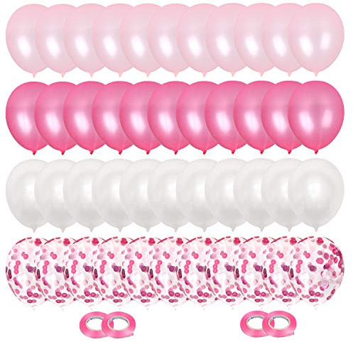Camelize Luftballons, 64 Stück Rosa Geburtstag Luftballons, Party Deko Konfetti Latex Ballons mit Bändern für Babyparty, Hochzeit, Geburtstag, Valentinstag, Jubiläumsfeier(30cm)