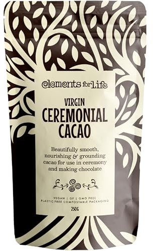 Ceremonial Cacao Paste 250g | Virgin & Pure Quality Ceremonial Grade Cacao | Ethically Sourced Premium Chocolate | Vegan, Gluten, & GMO Free | Packaged in 100% Plastic-Free Compostable Bags |