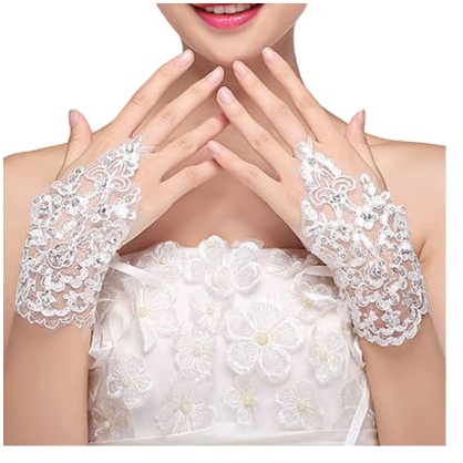 CHUANGOU Guanti da Donna in Pizzo Guanti da Sposa Guanti Corti in Pizzo